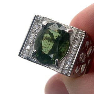 Green Apatite 4.10ct White Gold Finish Solid 925 Sterling Silver Ring